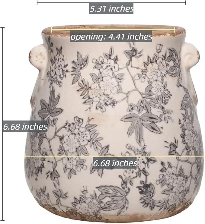Rustic Farmhouse Ceramic Flower Pots, Vintage Antique Crock Planter & Vase | - Image 7