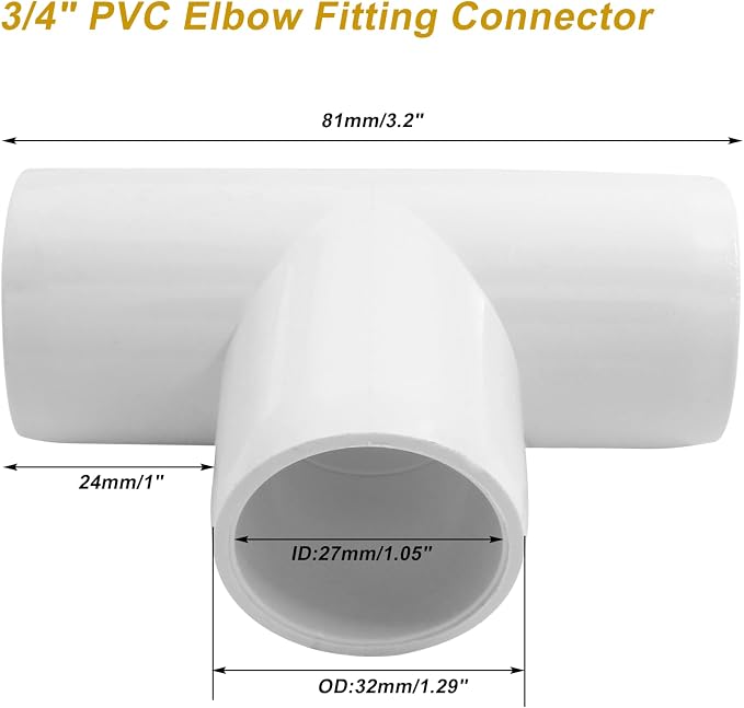 Piutouyar 4 Pcs 3/4" Tee Elbow PVC Pipe Fitting, 3 Way | Furniture Grade Pipe - Image 2