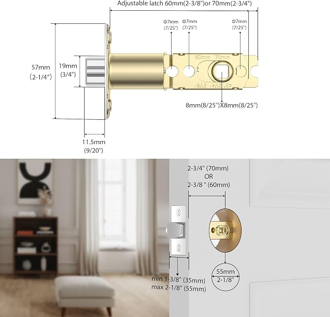 Foxgard Adjustable Deadlatch 2-3/8'' or 2-3/4'', Smart Door Knob Replacement - Image 2