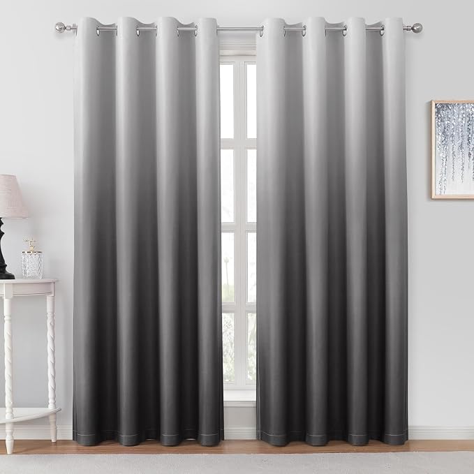 HOMEIDEAS Grey Gray Ombre 100% Blackout 52W x 96L 2 Panels | Gradient, Room by HOMEIDEAS