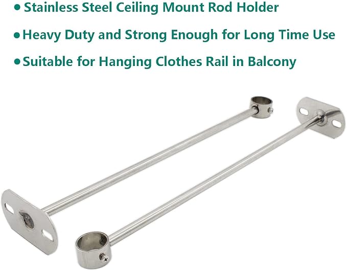 2 Pack Ceiling Mount Bracket, Stainless Steel Wardrobe Pipe Bracket Rod Holder - Image 4
