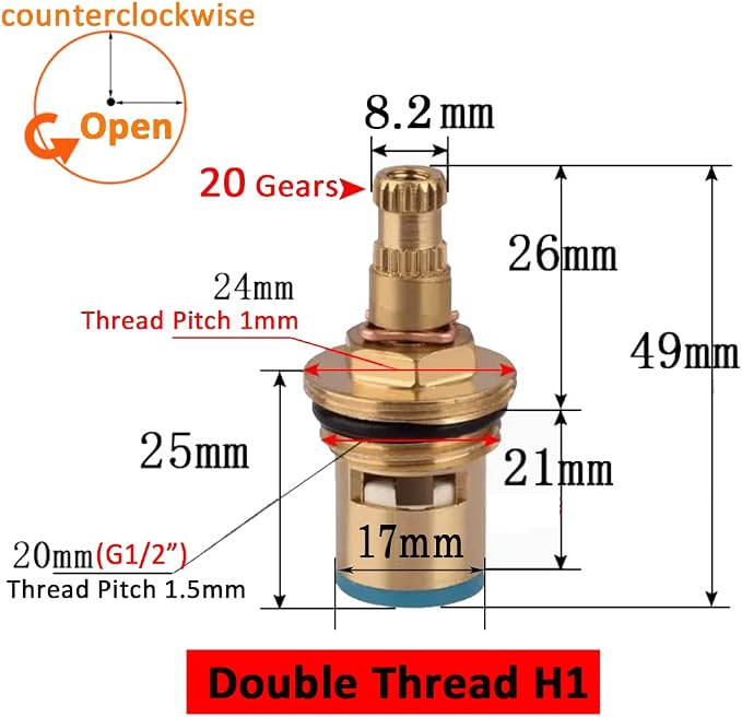 Faucet Ceramic Cartridge Valve, G1/2" Brass Tap Ceramic Disc Cartridges - Image 2