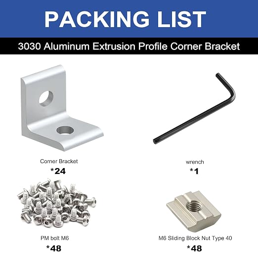 24Pack 3030 Corner Bracket Connector 90Degree Angle Bracket Silver | 30 Series - Image 3