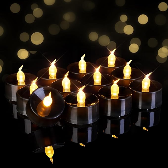 Homemory 12-Pack Black Flameless Battery Tealight Candles, 200+ Hours | by Homemory