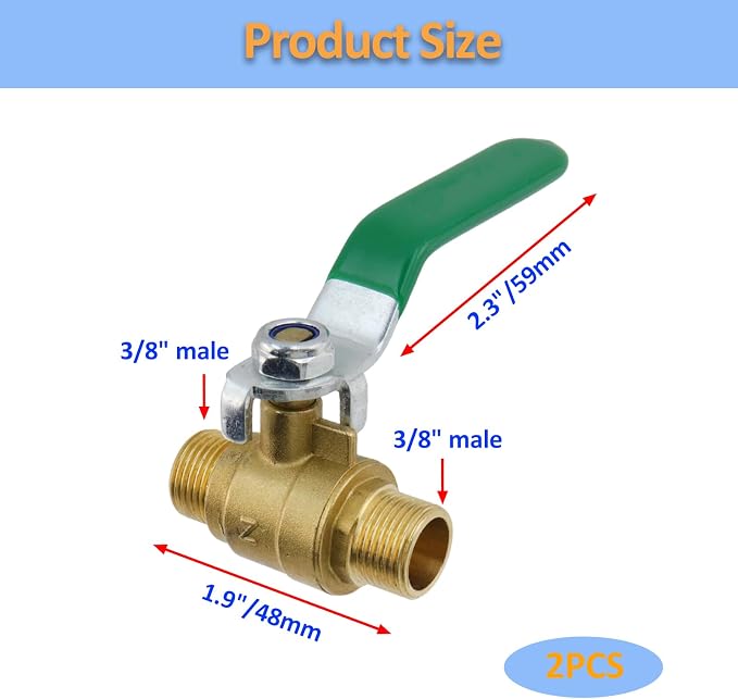 Brass Ball Valve Shut Off Switch 3/8" Male to 1/4" Male Thick Brass Plumbing - Image 2