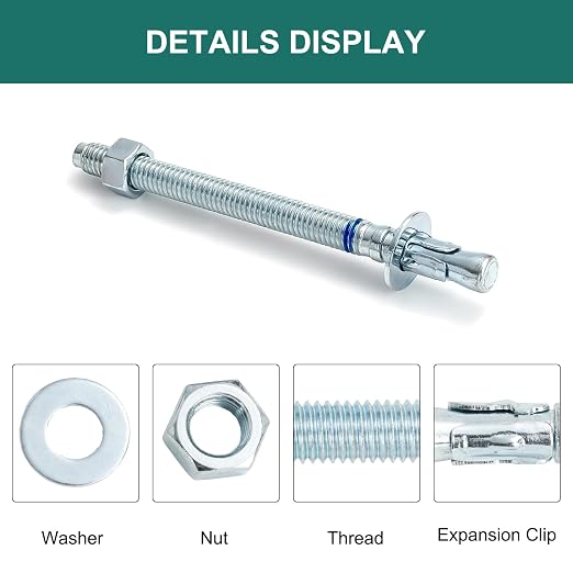 3/8" x 5" Concrete Anchors 3/8 inch Wedge Anchors Bolts Zinc Plated - Image 3