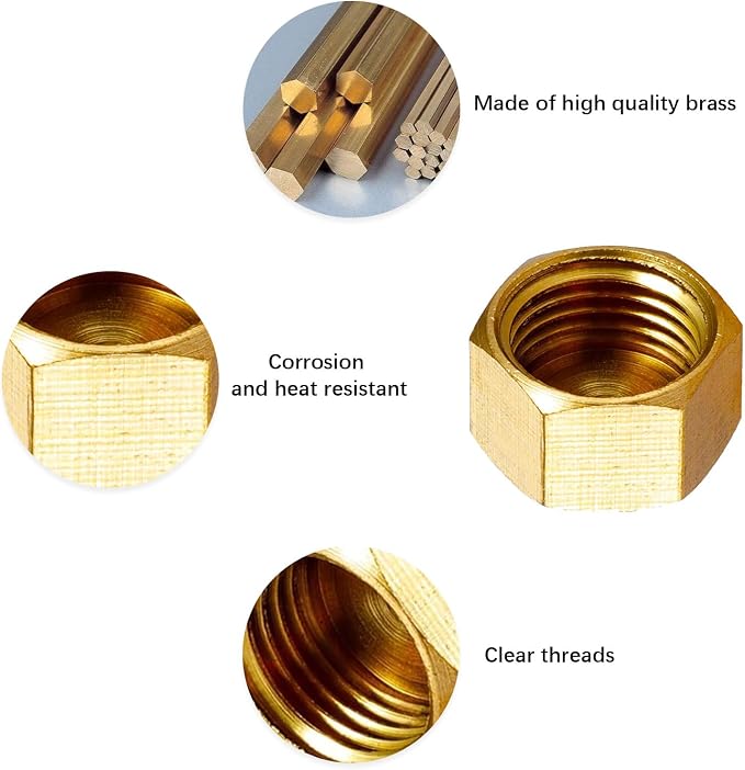 6 Pcs Brass Pipe Cap, Hex Head End Plumbing Cap | NPT Female Pipe Fitting - Image 6