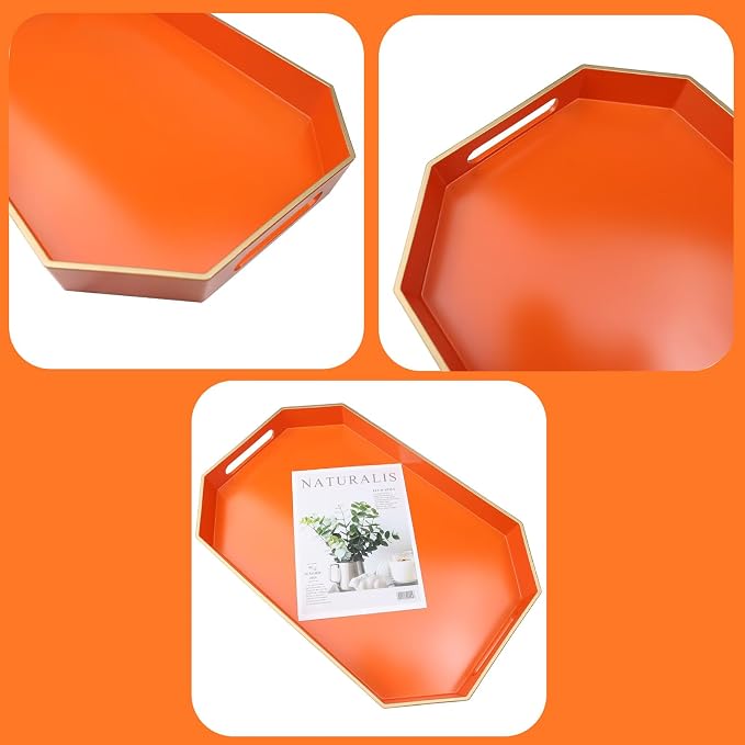 Orange Decorative Tray with Handles, Versatile Serving Tray - Image 4