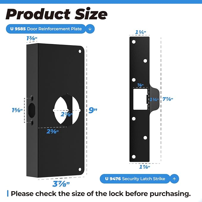 2 Pack U 9476 Extra Long Door Strike Plate+U 9585 Door Lock Reinforcement Plate - Image 2