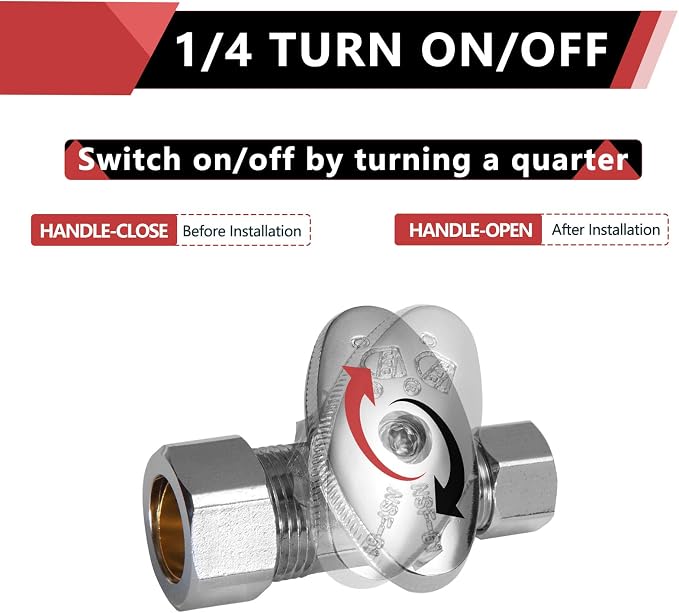 10PC EFIELD Straight Stop Valve, 1/2" Nominal Compression x 3/8" OD | 1/4-Turn - Image 3