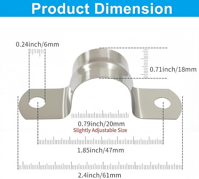BokWin 60 Pcs 3/4 Inch M20 U Shaped Bracket Clamps | 304 Stainless Steel - Image 2