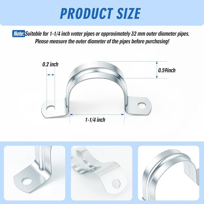 Yaocom 100 Pcs 1 1/4" Opening Pipe Strap Galvanized Steel Conduit Clamp - Image 2