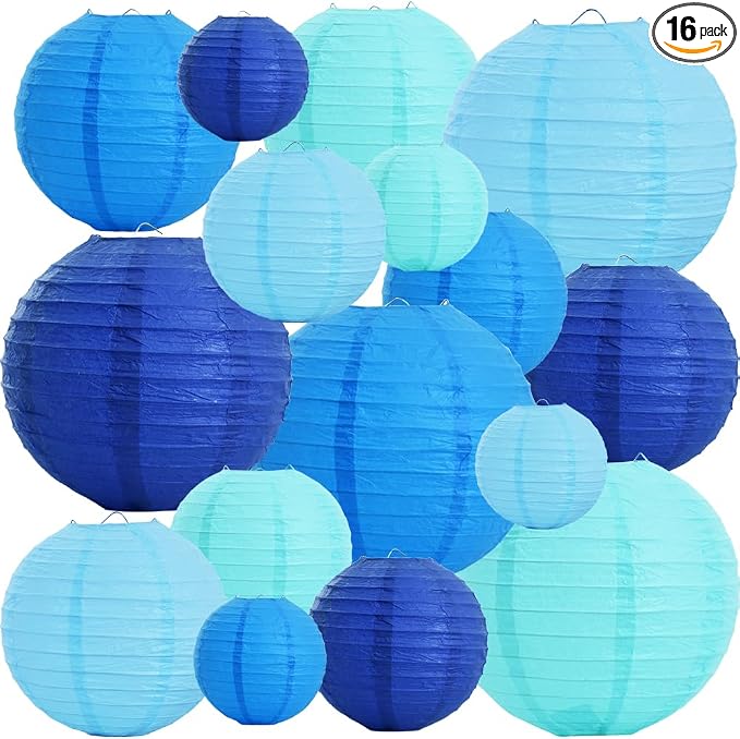 BEISHIDA Blue Mix Paper Lanterns 16Pcs 6/8/10/12 Inch Round Chinese Lamp | by Beishida