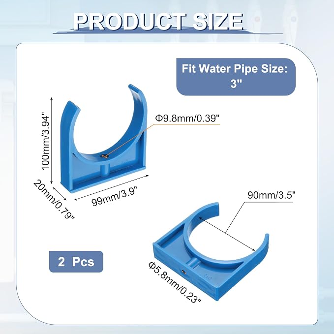 uxcell 2 Pcs PVC Water Pipe Clamps Clips, 90mm ID U-Shaped Water Pipe Buckles - Image 2