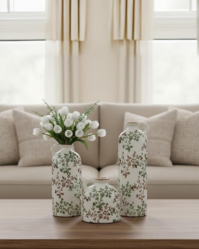 Green Floral Vase Set of 3 - Image 6