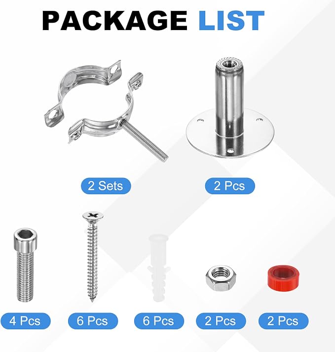 HARFINGTON 2 Set Wall Mount Ceiling Mount Pipe Supports 304 Stainless Steel - Image 3
