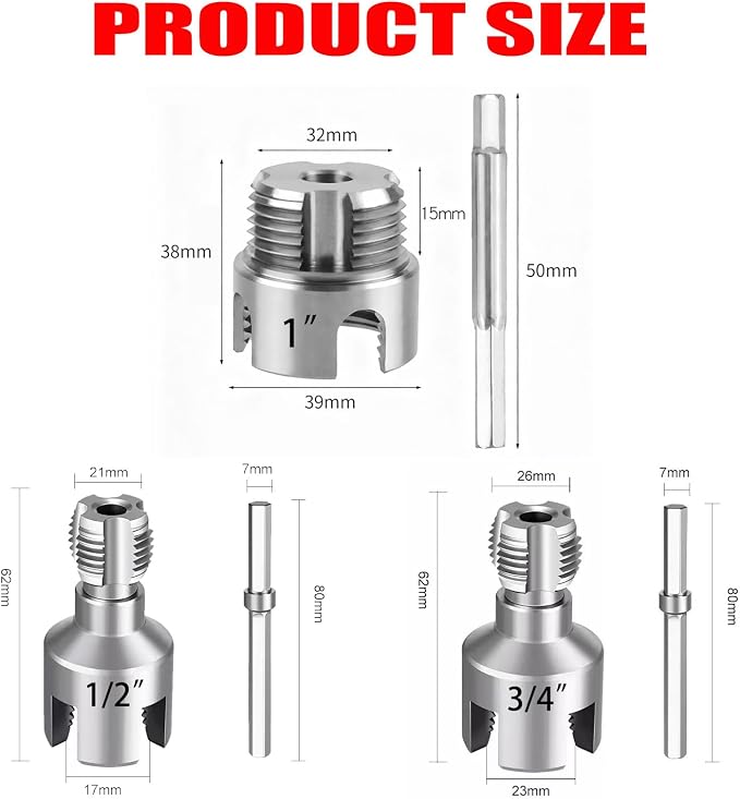 PVC Pipe Threader Kit, 3 Piece Set, Internal and External Threading, Compatible - Image 2