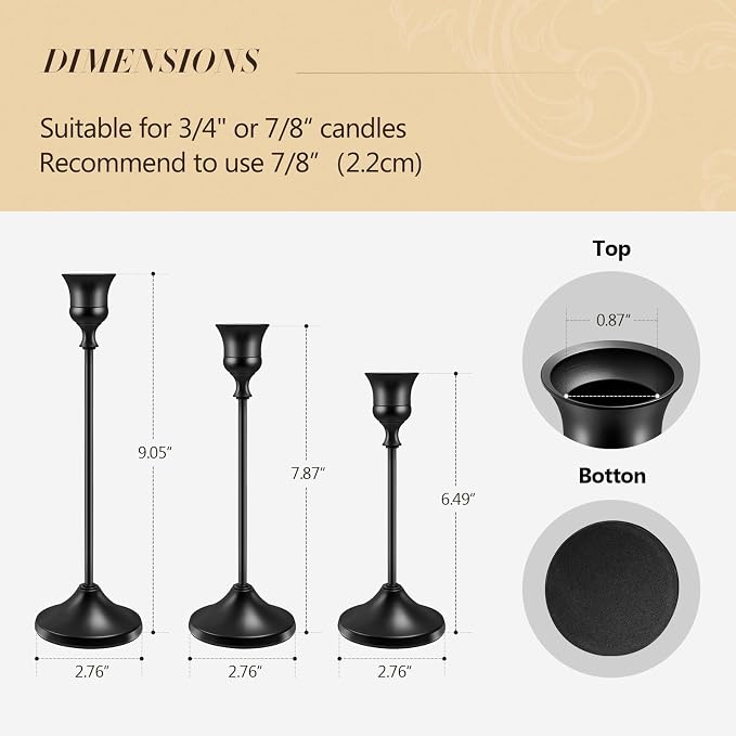 Candlestick Holders 6 PCS Metal Taper Candle Holders, KSWING Black Candle Stick - Image 3