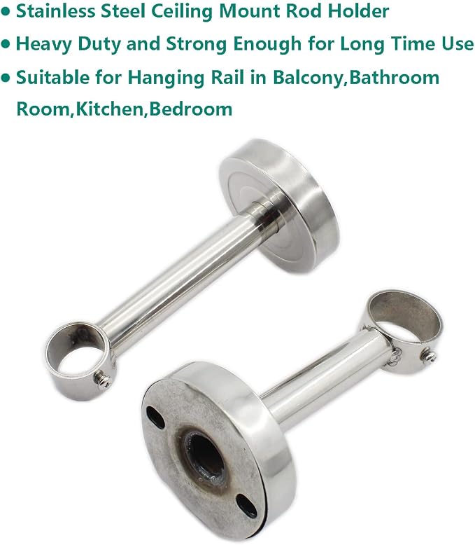2 Pack Ceiling Mount Bracket, Stainless Steel Wardrobe Pipe Bracket Rod Holder - Image 3
