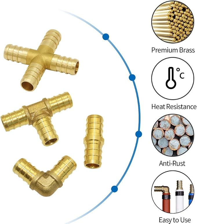Hooshing 16 Pack 3/4" PEX Fitting Combo, Cross Set | Heavy Duty Brass Barb - Image 2