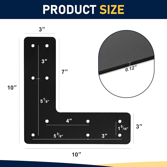 L Post Bracket 2PCS, 10x10'' L Flat Mending Plate - Image 2