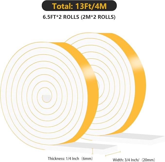 Foam Tape, Weather Stripping, High Density CR, Soundproof, 3/4 in x 1/4 in x - Image 2