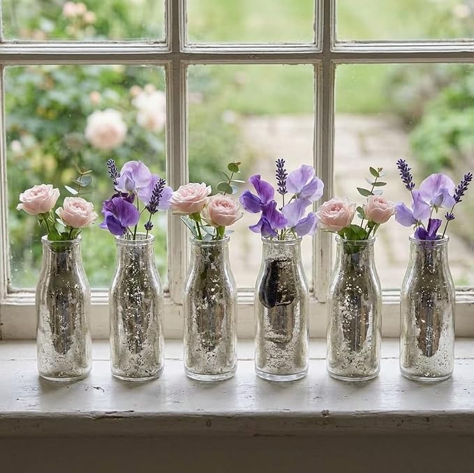 Hosley Set of 2, Glass Silver Glass Bottle, 5.5" High. Ideal Gift - Image 3