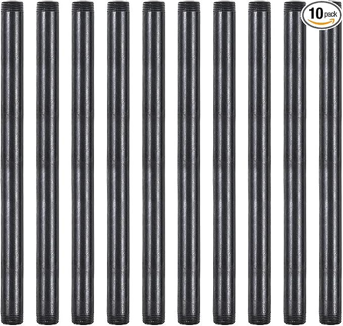 10 Pack 3/4 x 14 Inch Black Malleable Steel Pipe Nipples | Threaded pipe by NIUBIDINDUSTRIALFURNITUR
