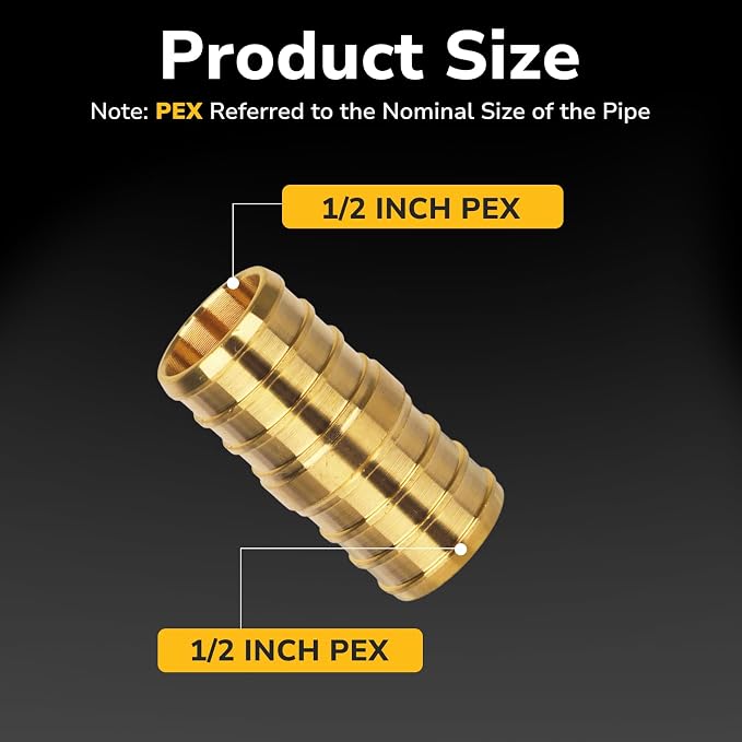 1/2" Pex Coupling, Pex Fittings, Heavy-Duty Brass Crimp Fittings - Image 2