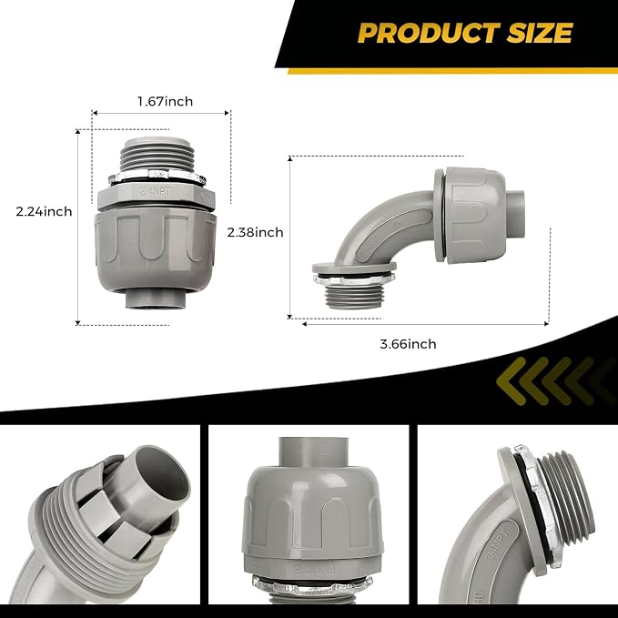 Conduit Connectors, 3/4 Inch Liquid Tight Connector NPT Non-Metallic - Image 2
