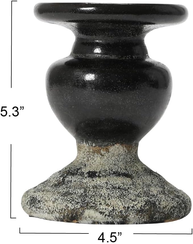 Creative Co-Op 2-Tone Sculptural Terracotta Pillar Candle Holder, Distressed - Image 2