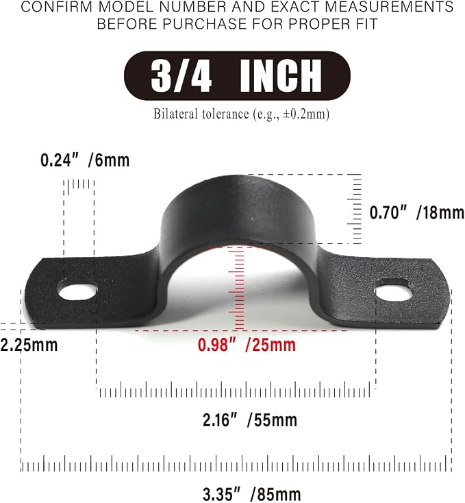 Black U-Clamps 3/4 INCH Metal Pipe Clamps 2-Hole U-Brackets Suitable - Image 4