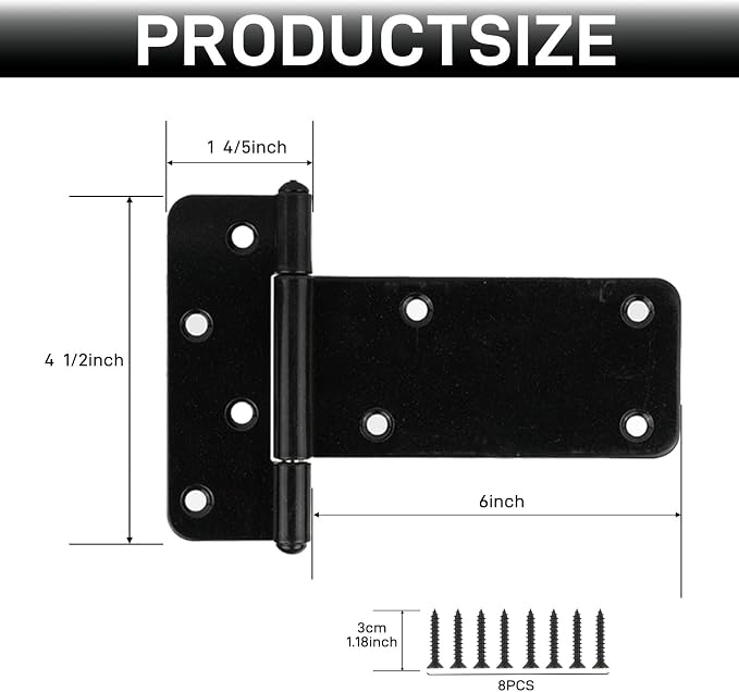 2 Pack 6” Heavy Duty Gate Hinges, 280 Lbs Capacity Black Door Hinges | T Gate - Image 3