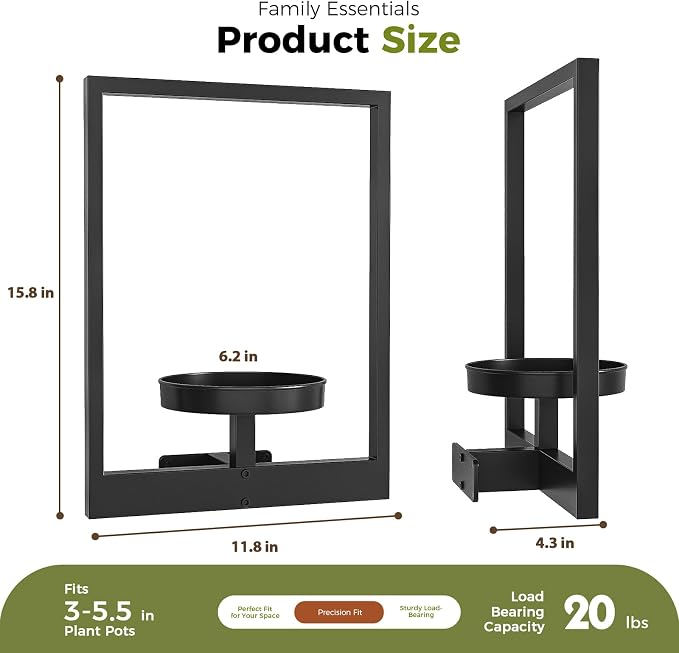 Bamworld Wall Plant Holder Plant Stand Indoor Wall Planters Black | Wall - Image 6