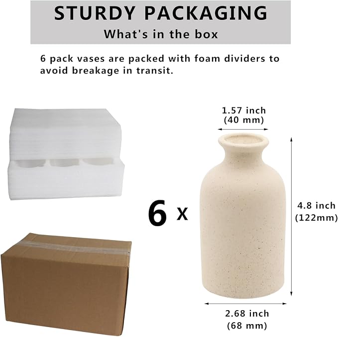 YANLING 6 Pack Small Vase for Flowers, 5 inch Modern Ceramic Vases | for Pampas - Image 2
