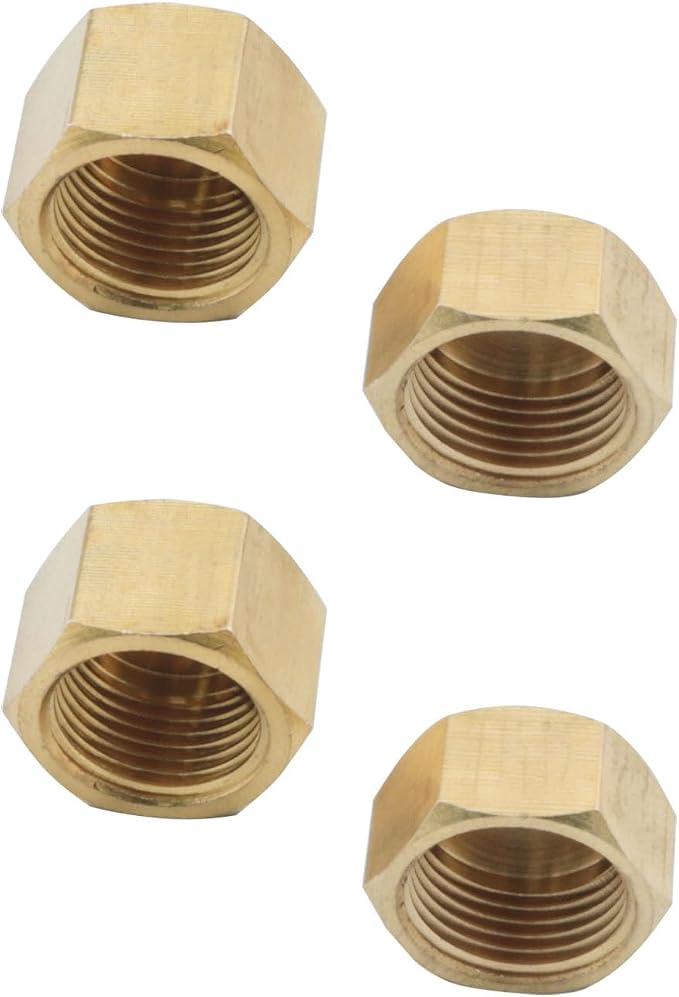 4pcs Brass Pipe Caps with Rubber Washers 3/8 inch NPT Female Pipe Plugs Hex - Image 3