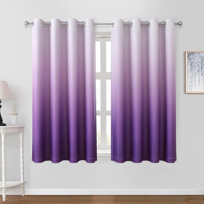 HOMEIDEAS Purple Ombre 100% Blackout 52W x 63L 2 Panels | Gradient, Room by HOMEIDEAS