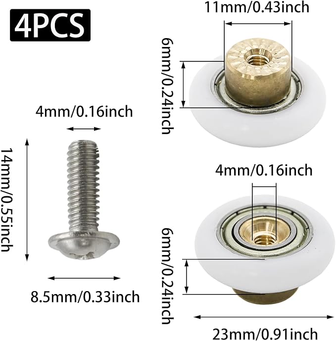 4 Pcs 23mm Shower Sliding Door Roller Replacement Wheels | Shower Door Rollers - Image 2