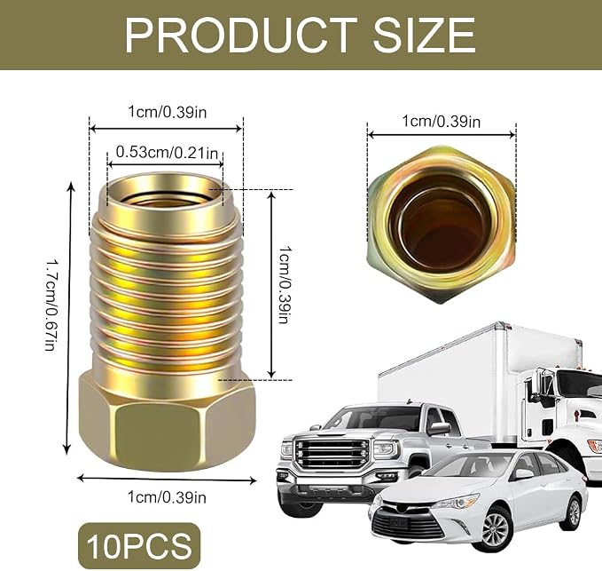10PCS Car Brake Line Fittings, Brake Line Nut, M10 x 1.0 Metric Invert Flare - Image 2