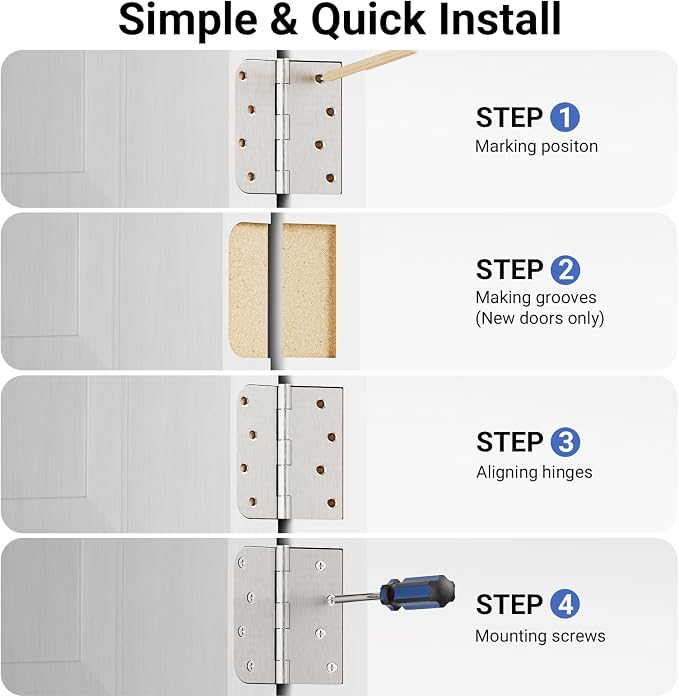 12 Pack Satin Nickel Door Hinges 4 Inch, Heavy Duty Iron Exterior/Interior - Image 8