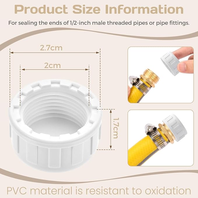 1/2" BSPT PVC Sprinkler Cap 12 Pack, Female Thread Pipe Plug Adapter - Image 2