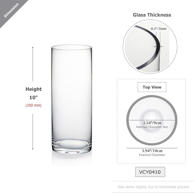 WGVI Quality Thick Weighted Clear Cylinder Glass Vases, Flower Arrangement - Image 2