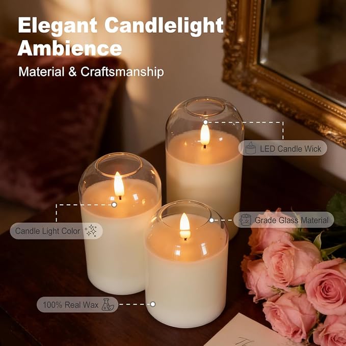 LEDHOLYT Rechargeable Glass Jar Flameless Candles, Realistic Flickering LED - Image 2