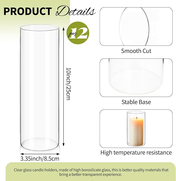 12Pack Glass Cylinder Vases for Centerpieces - Image 2