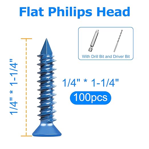 100PCS Concrete Screws Assortment Kit, 1/4" x1-1/4 Masonry Screws - Image 3
