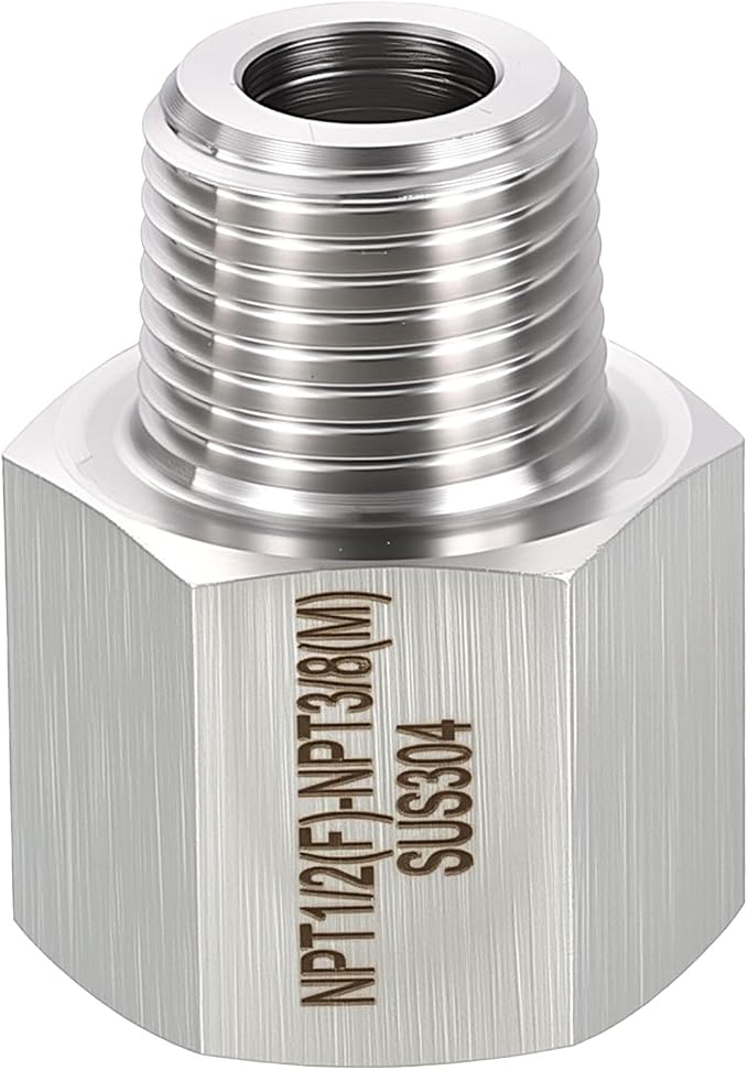 1 Pack 304 Stainless Steel FeMale to Male Adapter, 1/2" FeMale NPT x 3/8" Male by Rebower