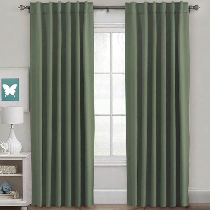H.VERSAILTEX Back Tab Dark Green Curtains 90 Inch Long by HVERSAILTEX
