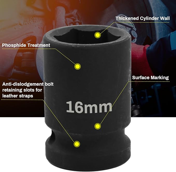 1/2" Drive 16mm Deep Impact Socket, 6 Point Chrome Molybdenum Steel Heavy Duty - Image 5
