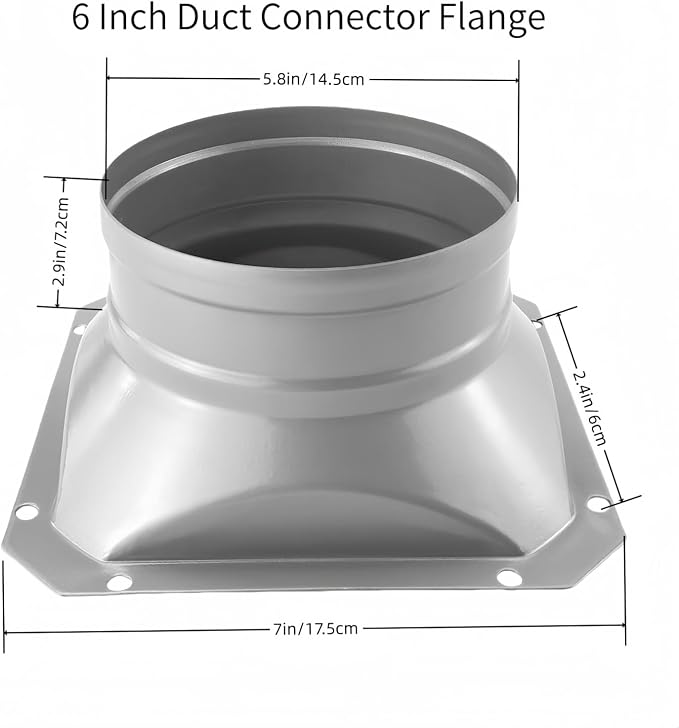 6 Inch Duct Connector Flange, Metal Straight Pipe Flange Square to Round - Image 2
