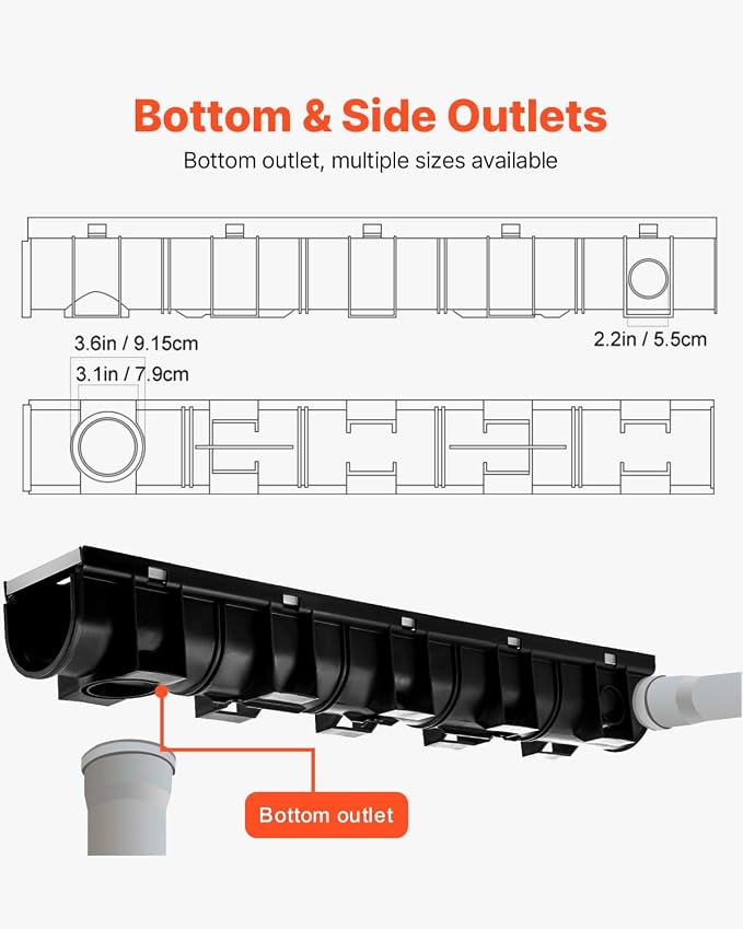 VEVOR Trench Drain System 3 Pack, Channel Drain - Image 5